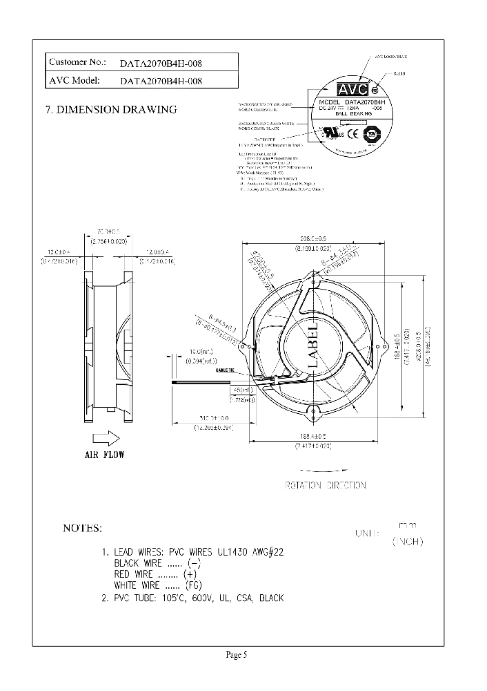 奇鋐AVC DATA2070B4H-008 200x70mm DC工业散热风扇 | 24V 392CFM大风量 2768Pa超高静压 | 适用于大功率逆变器/激光设备/通信基站冷却